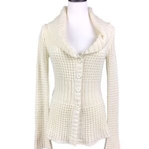 DeRotchild White Medium Sweater with Shawl Collar Missing Belt